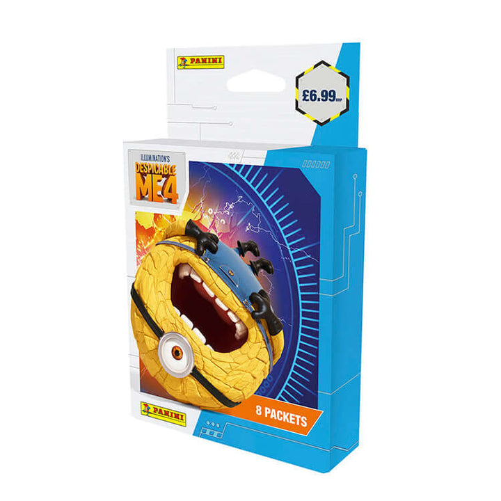 Despicable Me 4 Sticker Collection Pack with 8 packets by Panini priced at £6.99, featuring a prominent blue Minion character.