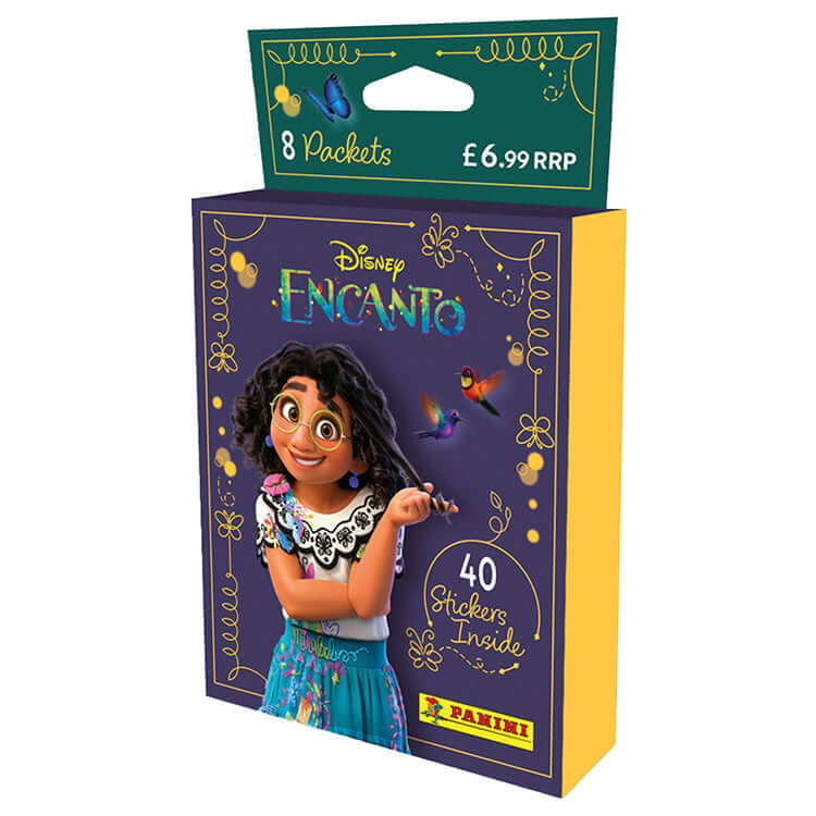 Disney Encanto Welcome to Casita Sticker Collection box featuring Mirabel, includes 40 stickers and 8 packets, priced at £6.99.