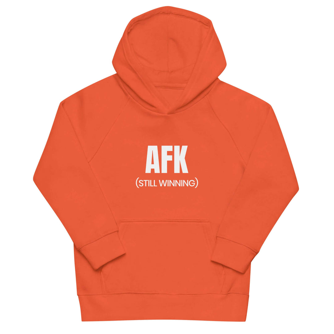 AFK Kids eco hoodie in vibrant orange color with front pouch pocket and hood.