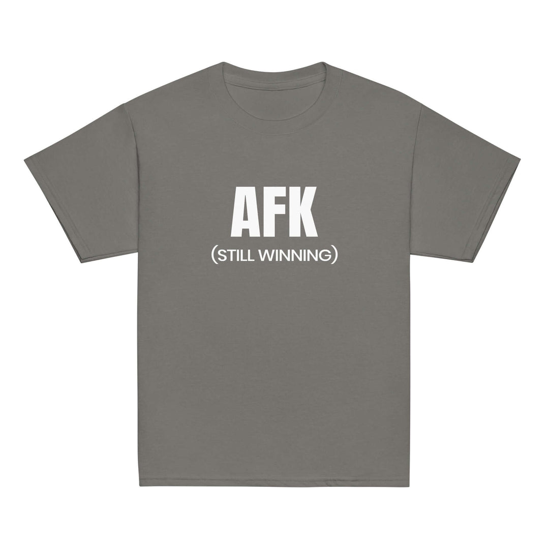 AFK Youth classic tee in Sport Grey color with 'AFK (STILL WINNING)' text design.