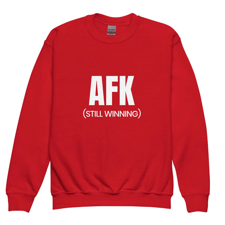 AFK Youth crewneck sweatshirt in red with bold white text saying 'AFK (STILL WINNING)' for a trendy casual look.