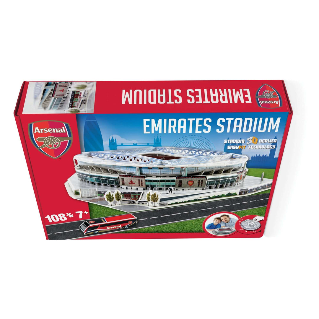 Arsenal Emirates Stadium 3D Puzzle packaging showing the detailed stadium model for fans