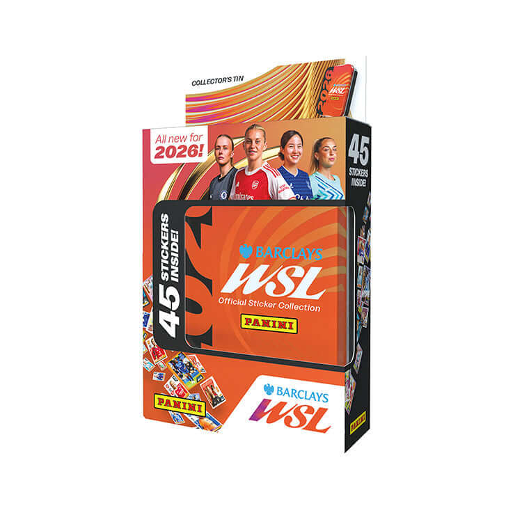 Barclays Women's Super League Sticker Collection 2026 collector's tin with 45 stickers inside.