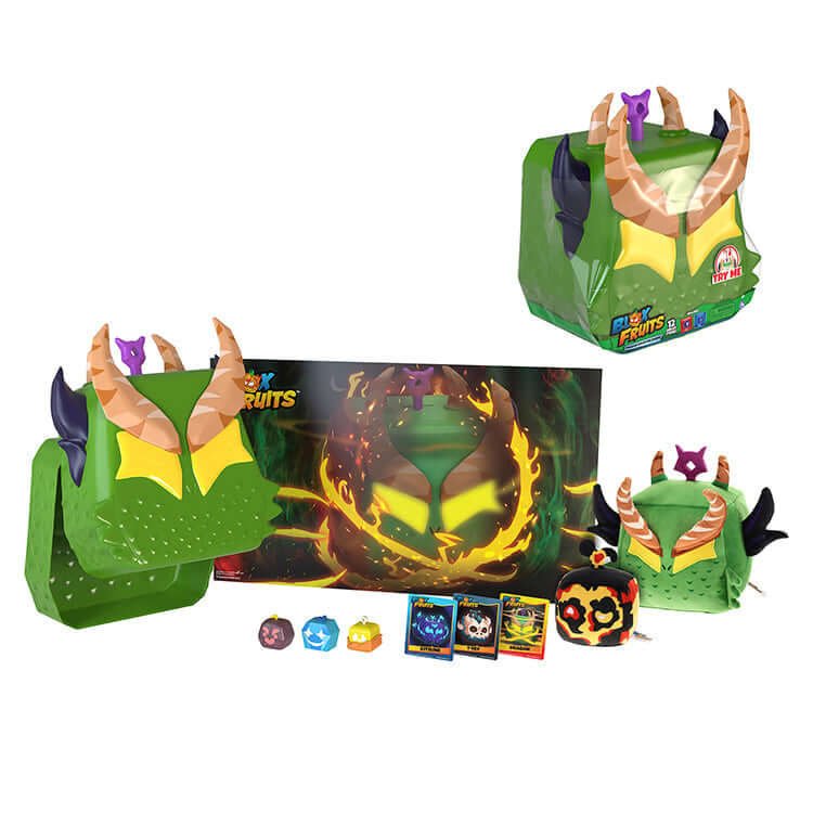 Blox Fruits Dragon Ultimate Collector Bundle Series 2 featuring storage box, plush, minifigures, and collectable items.