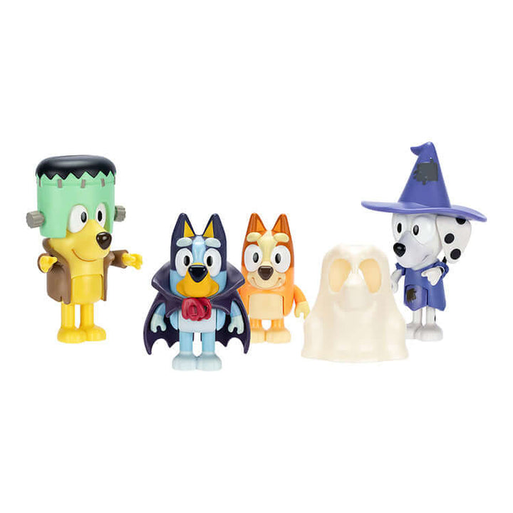 Bluey S11 Figure 4 Pack featuring Halloween-themed characters with movable arms and bodies for imaginative play.
