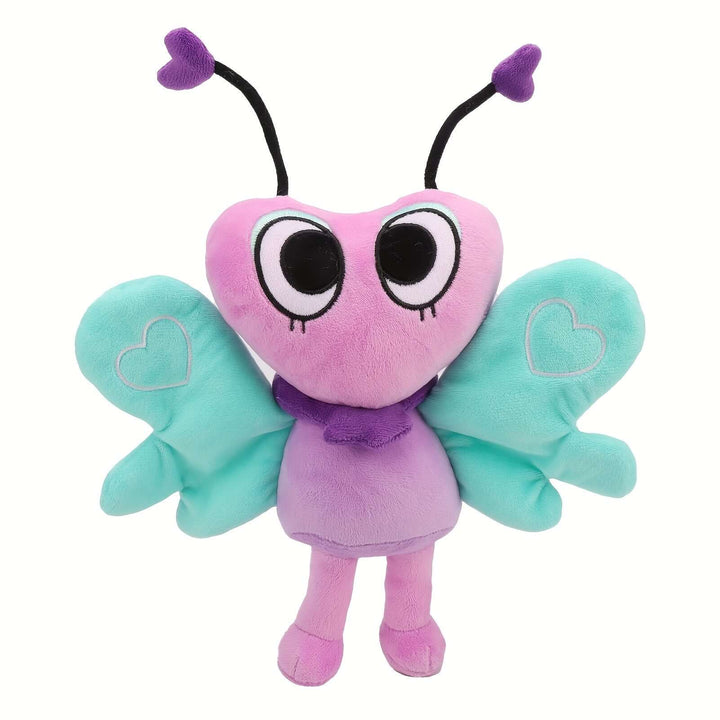 Soft plush butterfly toy with heart-shaped wings, perfect for decoration and gifting to kids.