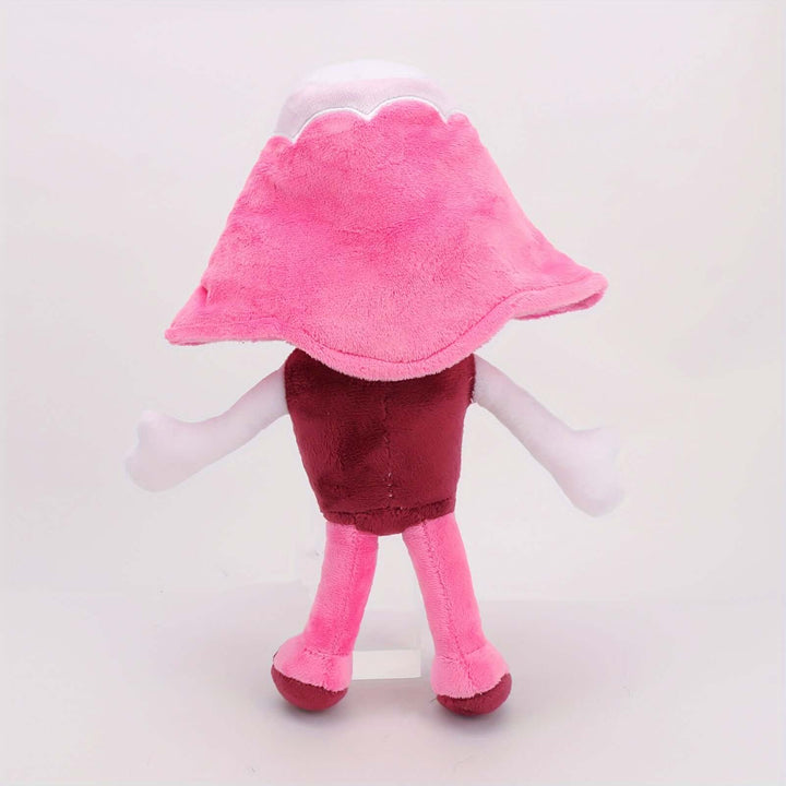 Back view of Dandy's World Plush, a charming pink pebble dog stuffed animal with a playful design.