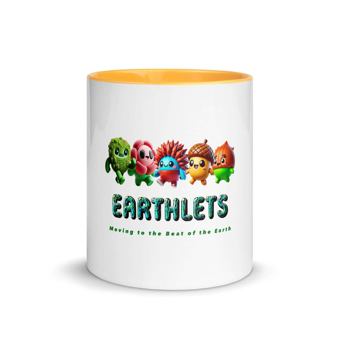 Colorful Earthlets mug displaying cute characters, ideal for unique designs and custom branding.