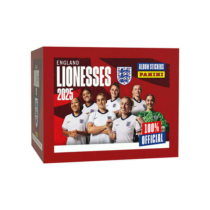 Official England Lionesses Sticker Collection 2025 by Panini featuring star players on packaging.