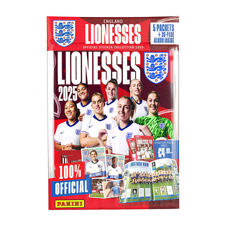 England Lionesses Official Sticker Collection 2025 by Panini featuring players and starter pack.
