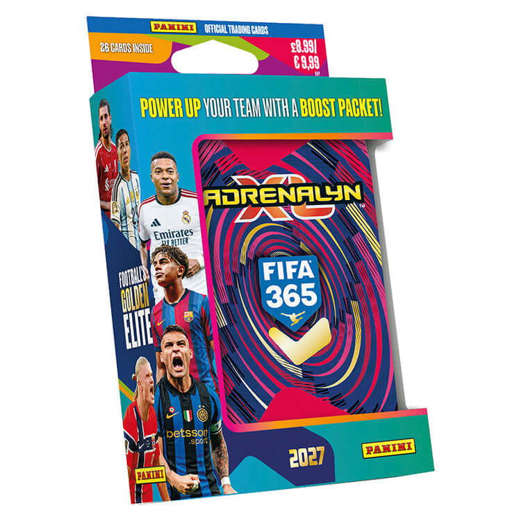 FIFA 365 2026 27 Adrenalyn XL Trading Cards pack featuring vibrant design and top football players.