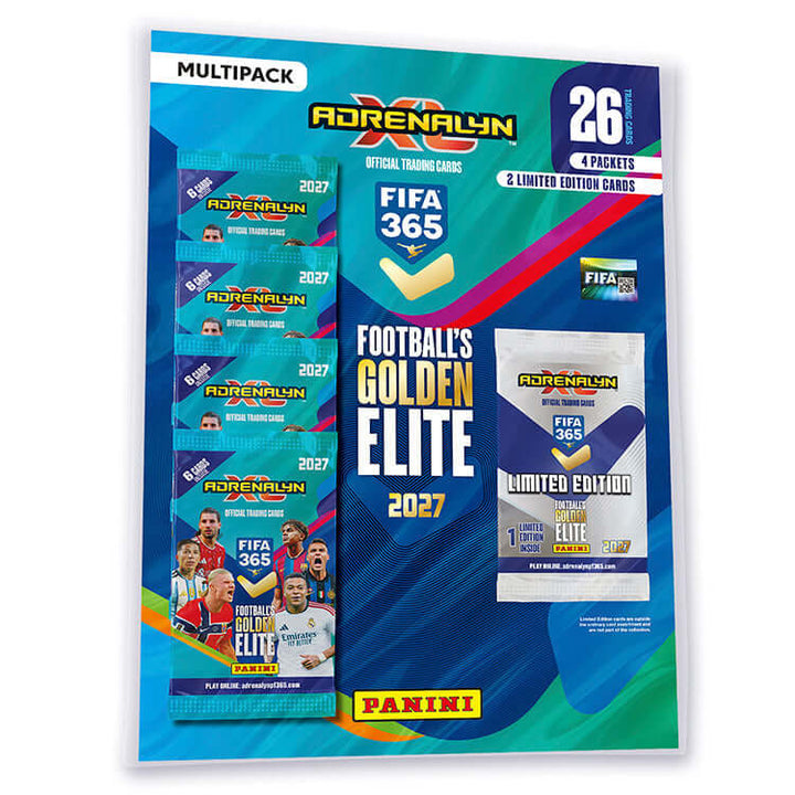 FIFA 365 2026 27 Adrenalyn XL Trading Cards multipack featuring 4 packets and limited edition cards from Panini.
