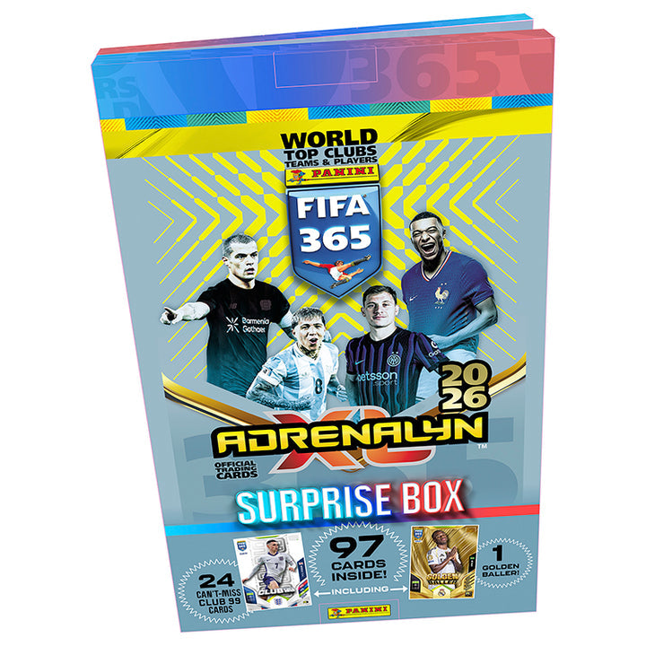 FIFA 365 2025/26 Adrenalyn XL Trading Card Collection Surprise Box with 97 cards inside from Panini.