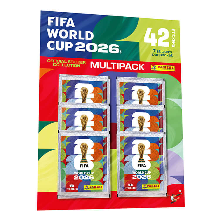 FIFA World Cup 2026 Official Sticker Collection multipack featuring 42 stickers, 7 stickers per packet by Panini.