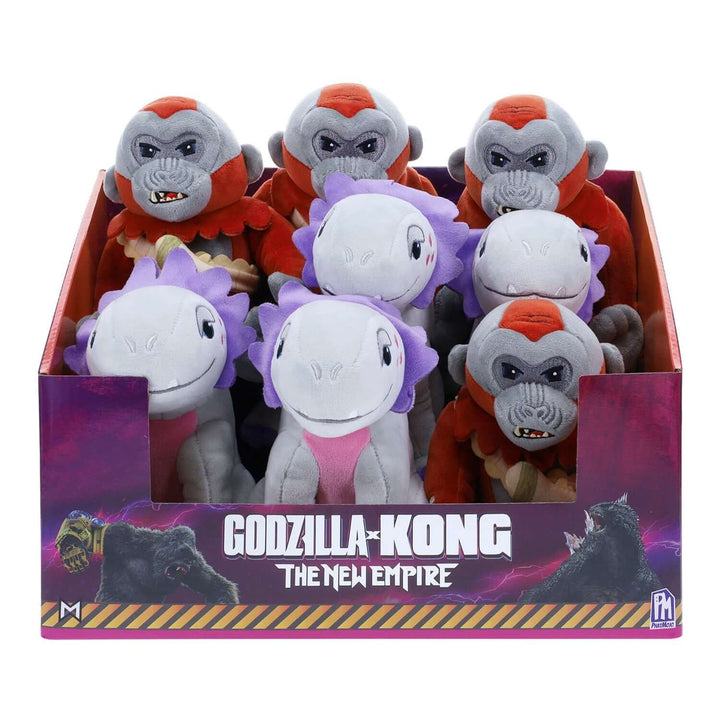 Godzilla x Kong The New Empire 6 Creature Collectable Plush displayed in a colorful box featuring various monster designs.