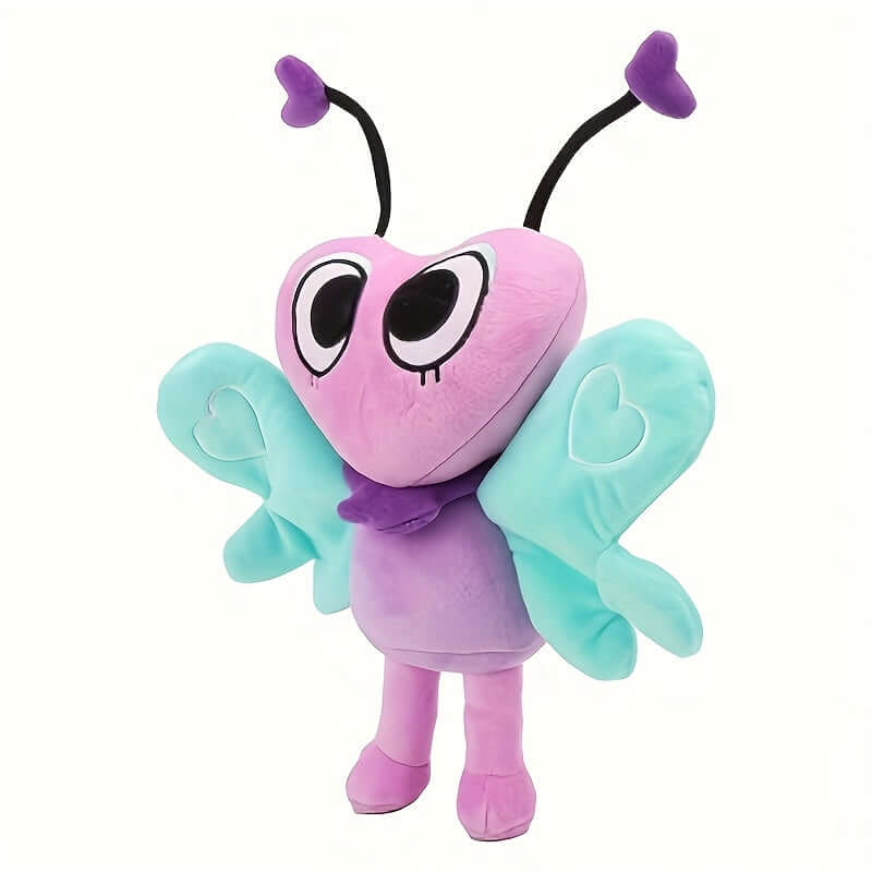 Adorable heart-shaped butterfly plush toy with vibrant colors and cheerful expression, perfect for decoration or gifting.