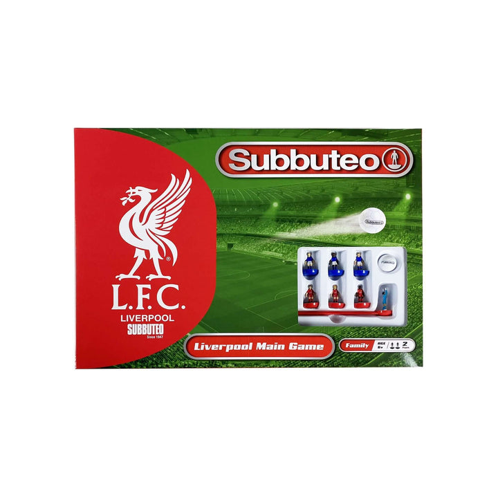 Liverpool FC Subbuteo Main Game packaging featuring team logo and components for tabletop play.