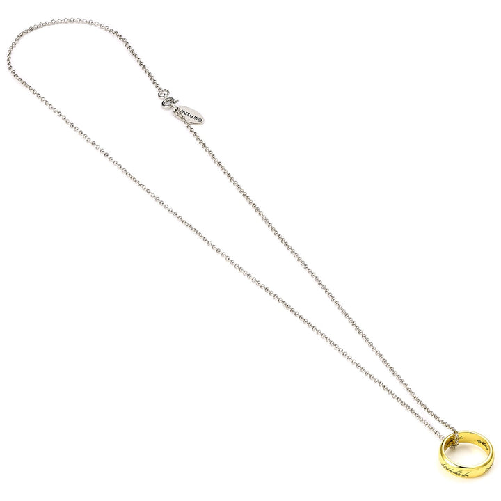 The Lord of the Rings necklace featuring the One Ring on a silver chain, elegantly engraved for fans.