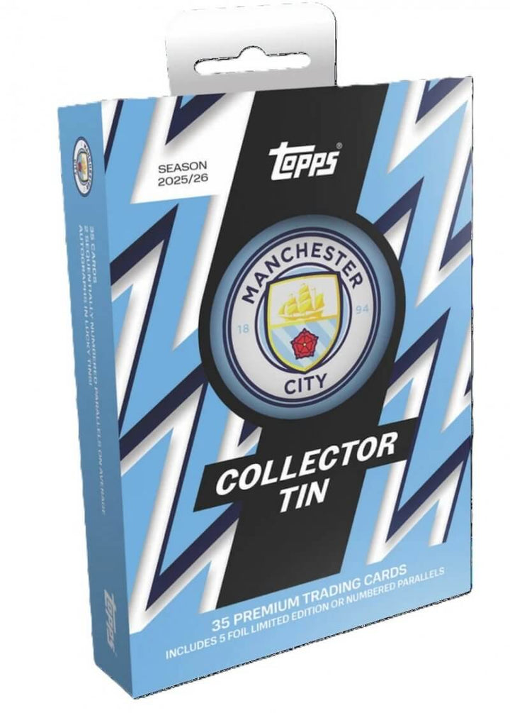 Manchester City Collectors Tin - 2025-26 packaging featuring premium trading cards.