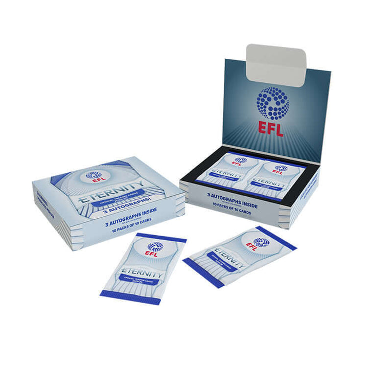 EFL 2026 Eternity Trading Card Hobby Box featuring packets with 3 autographs and a total of 40 cards inside.
