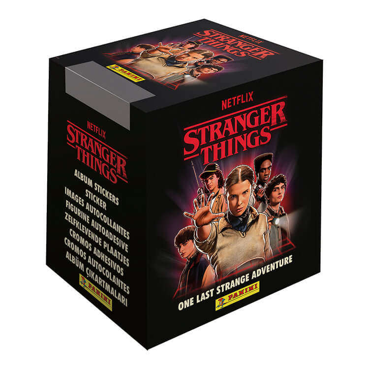 Stranger Things One Last Strange Adventure Sticker Collection box featuring characters from the series, branded by Panini.