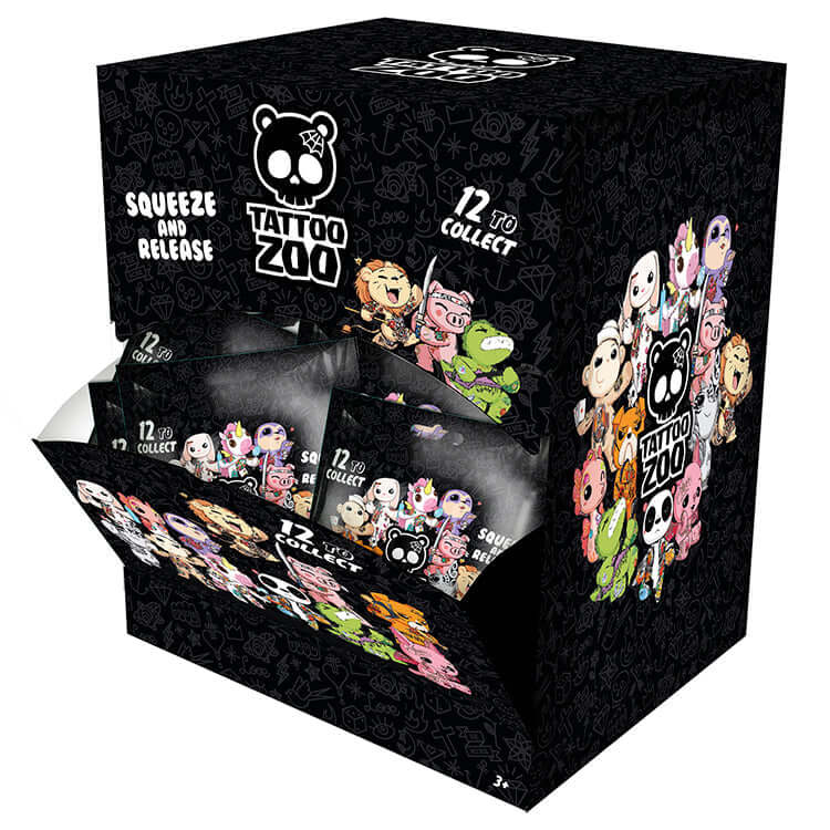 Tattoo Zoo Foamates Assortment - Blind pack display box with characters and logo.