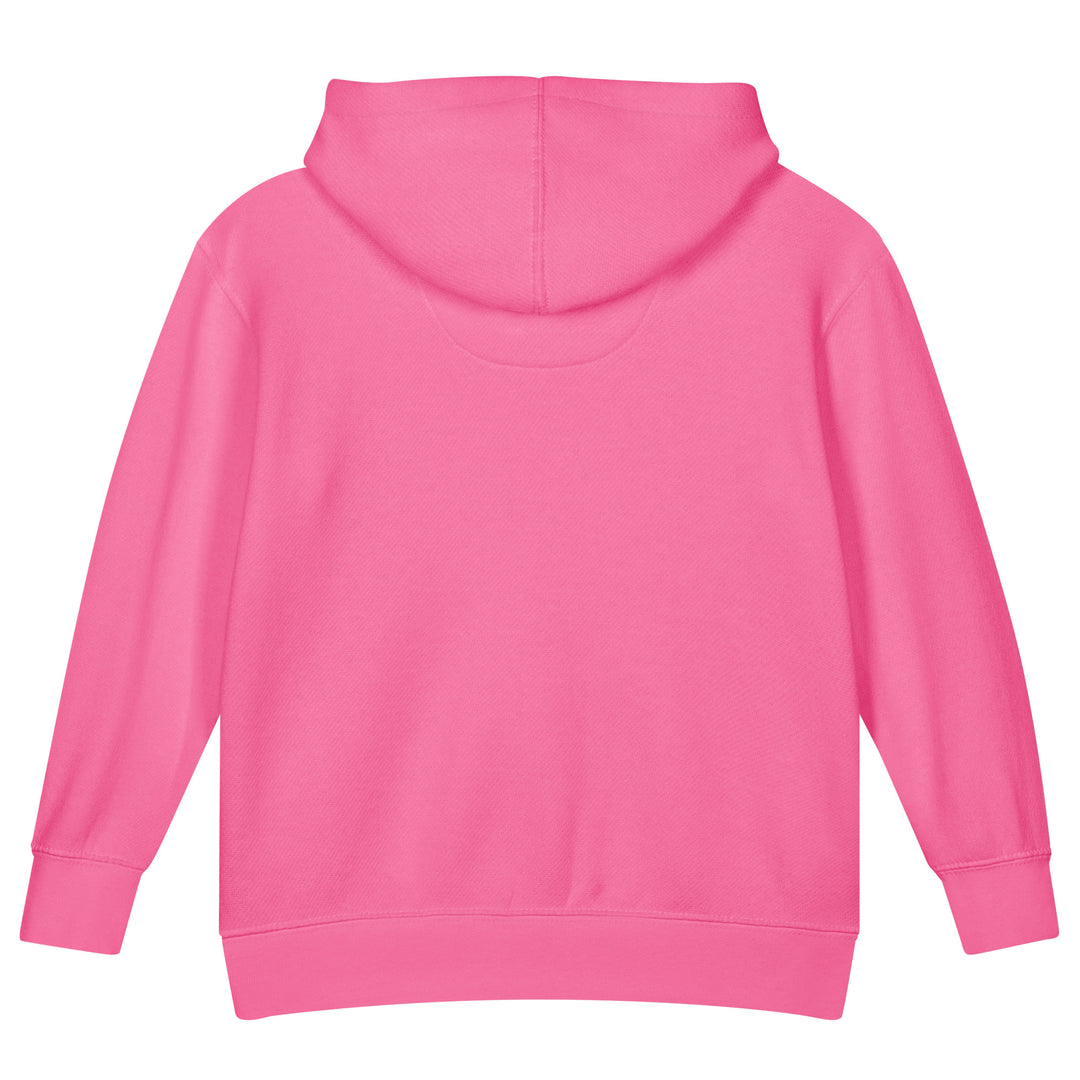XP Grinder Toddler fleece pullover hoodie in bright pink, showcasing the back view and cozy design.