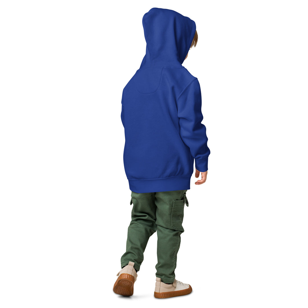 Child wearing an Oddy Pro Toddler fleece pullover hoodie in blue, showing relaxed fit and cozy style.