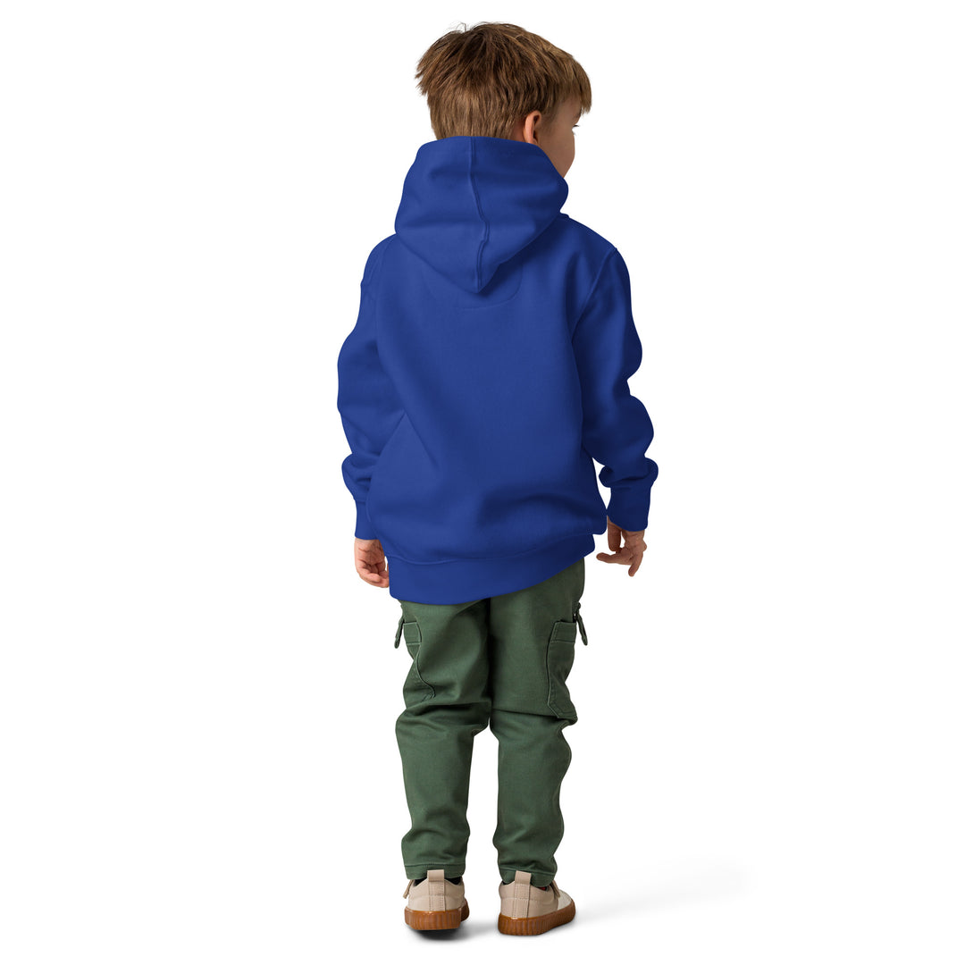 Oddy Pro Toddler fleece pullover hoodie in blue worn by a child from behind, perfect for play and nap time.