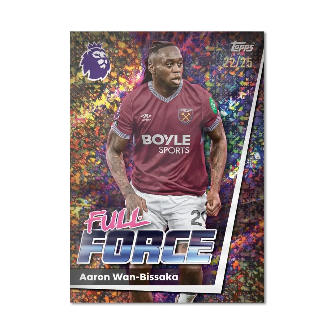 Topps Premier League 2026 trading card featuring Aaron Wan-Bissaka, Full Force, limited edition 22/25.