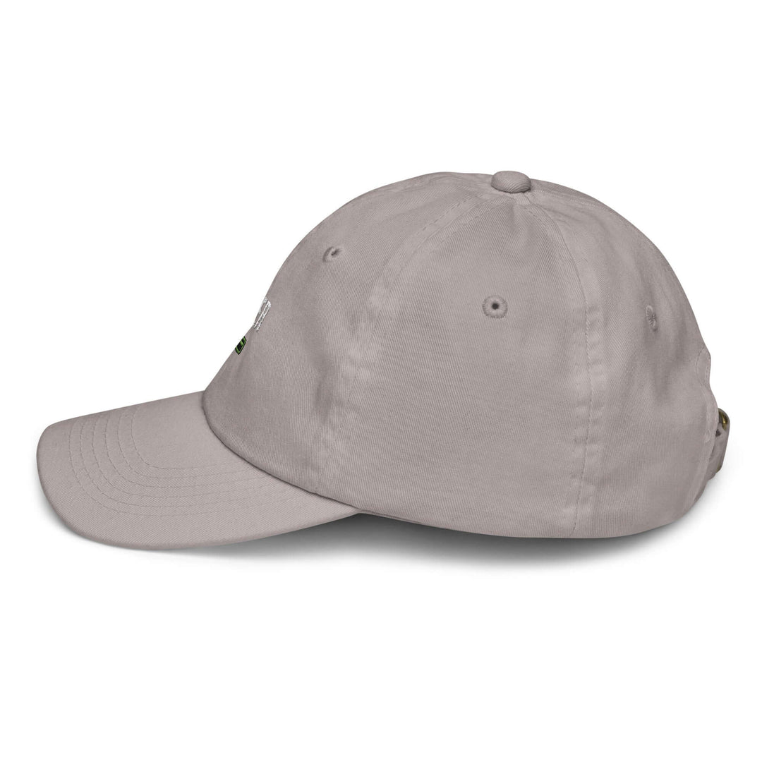 XP Grinder Youth baseball cap in grey with adjustable strap and breathable eyelets for comfort during sports.