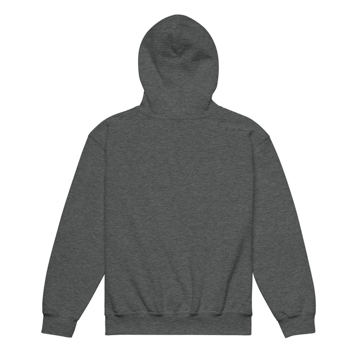 Back view of the Oddy Pro Youth heavy blend hoodie in dark gray color.