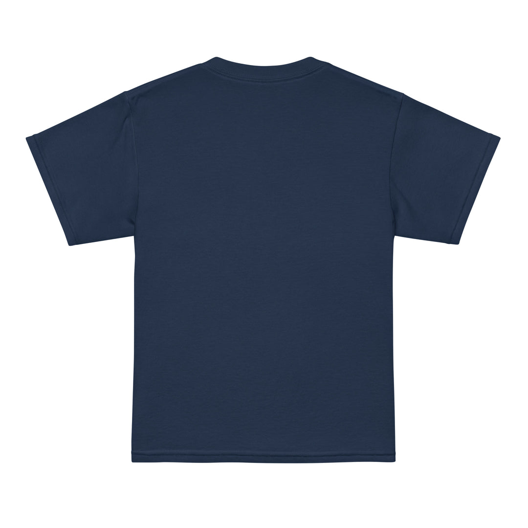 Back view of XP Grinder Youth t-shirt in navy color, showcasing its modern fit and high-performance fabric.
