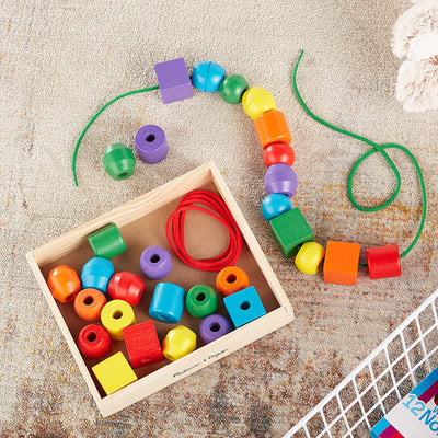 Earthlets.com| Melissa & Doug Blue’s Clues & You! Wooden Lacing Beads - 25 Beads, 4 Cords | Wooden Toy | Developmental Play for Kids | 4 and Above | Gift for Boys or Girls | FSC-Certified Materials | Earthlets.com |  